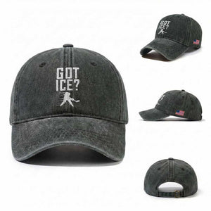 Got Ice Washed Cotton Baseball Cap Funny Youth Ice Hockey Gift TS12 Washed Cap Universal Fit Dark Green Print Your Wear