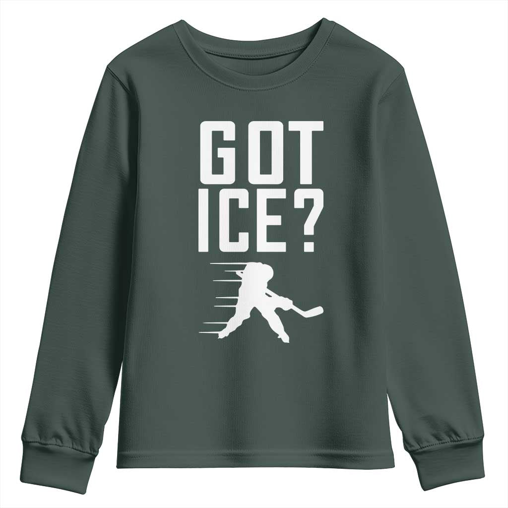 Got Ice Youth Sweatshirt Funny Youth Ice Hockey Gift TS12 Dark Forest Green Print Your Wear