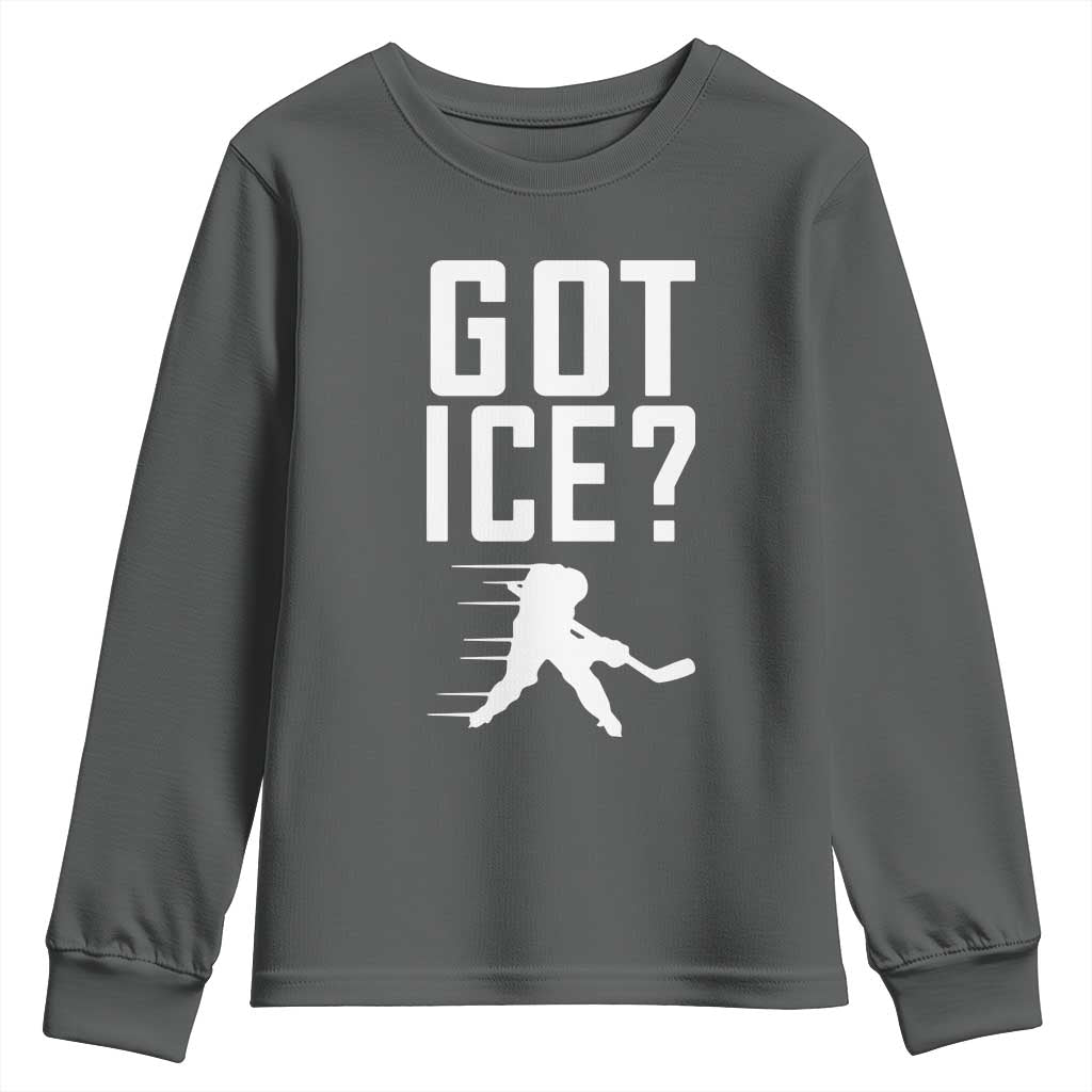 Got Ice Youth Sweatshirt Funny Youth Ice Hockey Gift TS12 Dark Heather Print Your Wear
