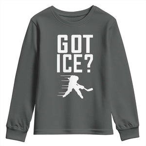Got Ice Youth Sweatshirt Funny Youth Ice Hockey Gift TS12 Dark Heather Print Your Wear