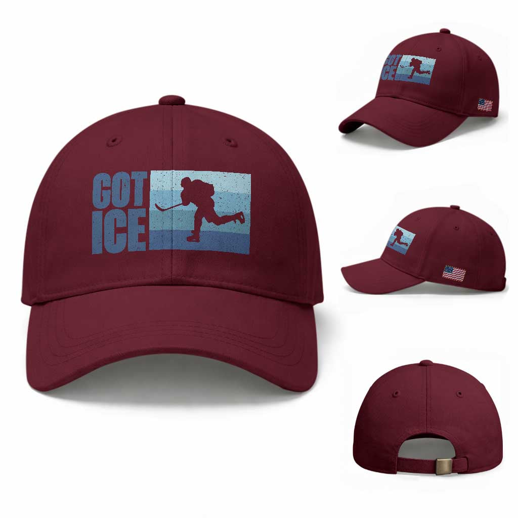 Got Ice Baseball Cap Ocean Blue Retro Ice Hockey Sport Lover Gift TS12 Baseball Cap Universal Fit Maroon Print Your Wear