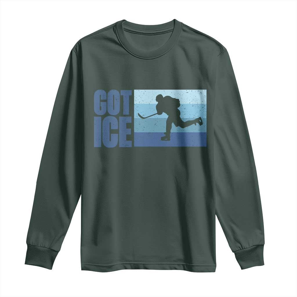 Got Ice Long Sleeve Shirt Ocean Blue Retro Ice Hockey Sport Lover Gift TS12 Dark Forest Green Print Your Wear