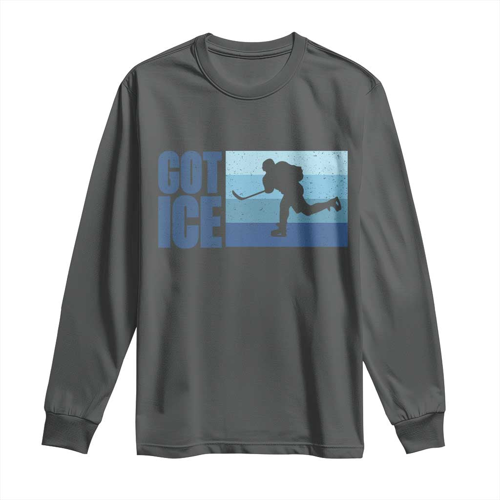 Got Ice Long Sleeve Shirt Ocean Blue Retro Ice Hockey Sport Lover Gift TS12 Dark Heather Print Your Wear