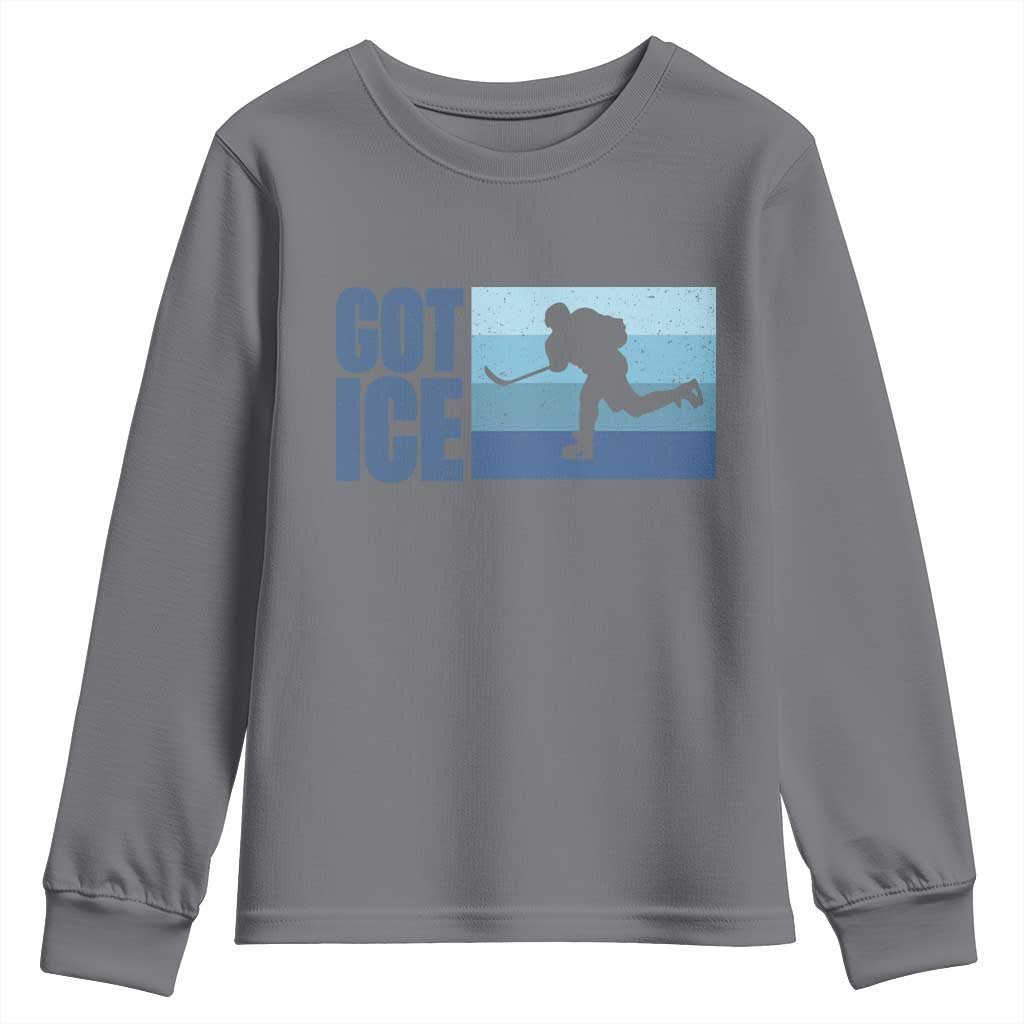 Got Ice Youth Sweatshirt Ocean Blue Retro Ice Hockey Sport Lover Gift TS12 Charcoal Print Your Wear