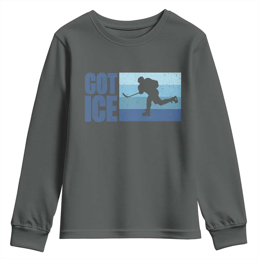 Got Ice Youth Sweatshirt Ocean Blue Retro Ice Hockey Sport Lover Gift TS12 Dark Heather Print Your Wear