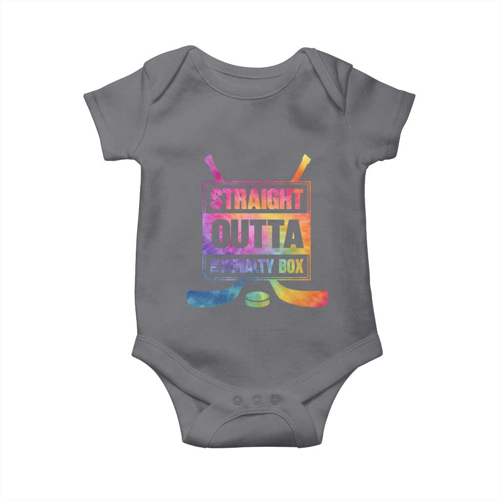 Straight Outta The Penalty Box Baby Onesie Tie Dye Effect Hockey Player Gift TS12 Charcoal Print Your Wear