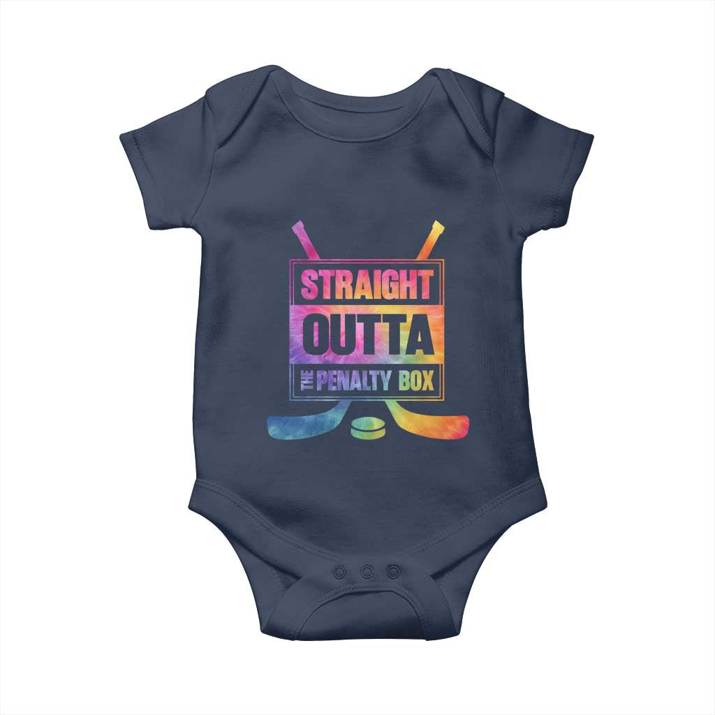 Straight Outta The Penalty Box Baby Onesie Tie Dye Effect Hockey Player Gift TS12 Navy Print Your Wear