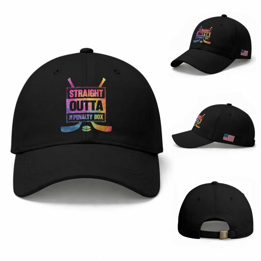 Straight Outta The Penalty Box Baseball Cap Tie Dye Effect Hockey Player Gift TS12 Baseball Cap Universal Fit Black Print Your Wear