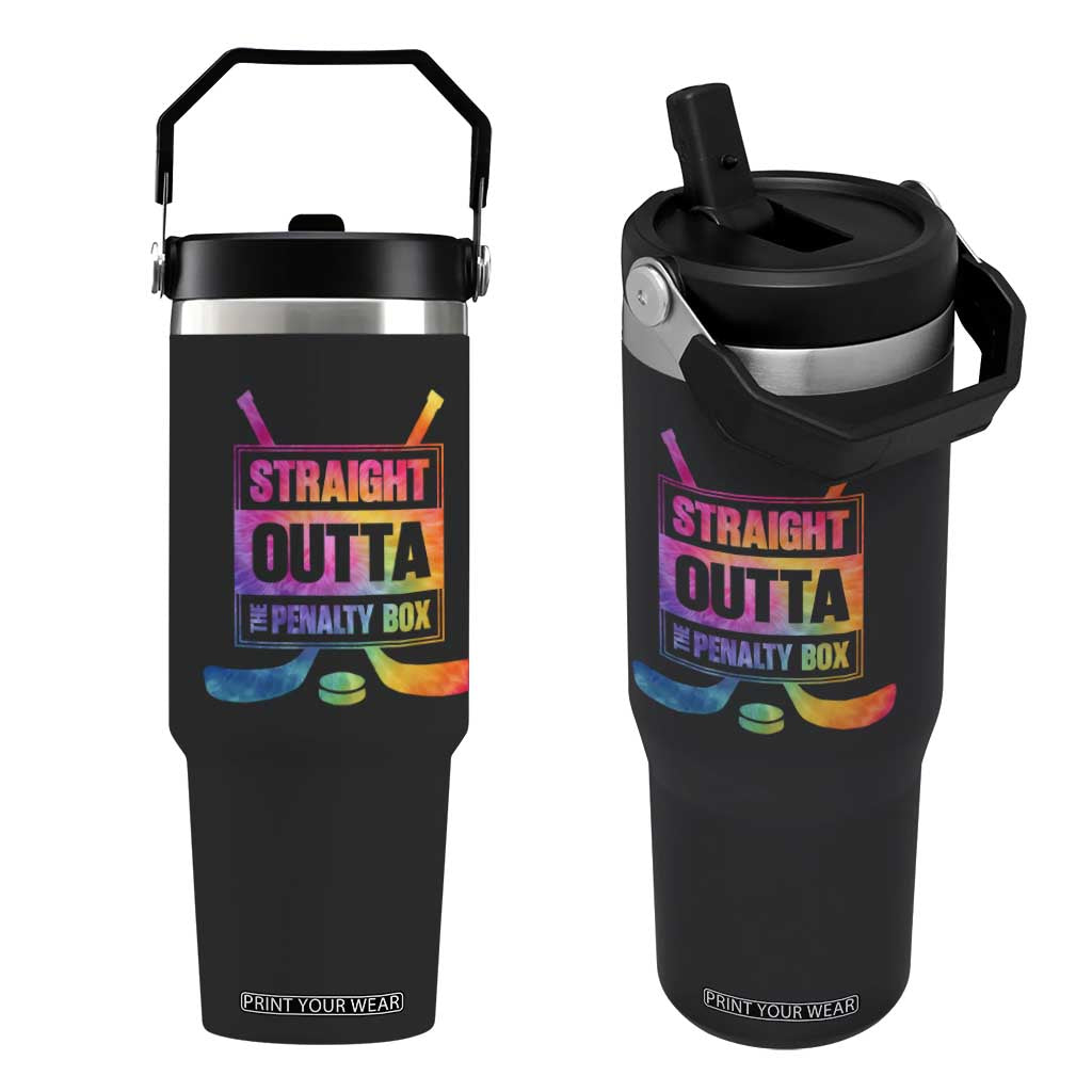 Straight Outta The Penalty Box Flip Straw Tumbler Tie Dye Effect Hockey Player Gift TS12 One Size: 30 oz Black Print Your Wear