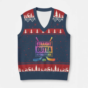Straight Outta The Penalty Box V-Neck Knit Sweater Vest Tie Dye Effect Hockey Player Gift TS12 Navy Red Print Your Wear