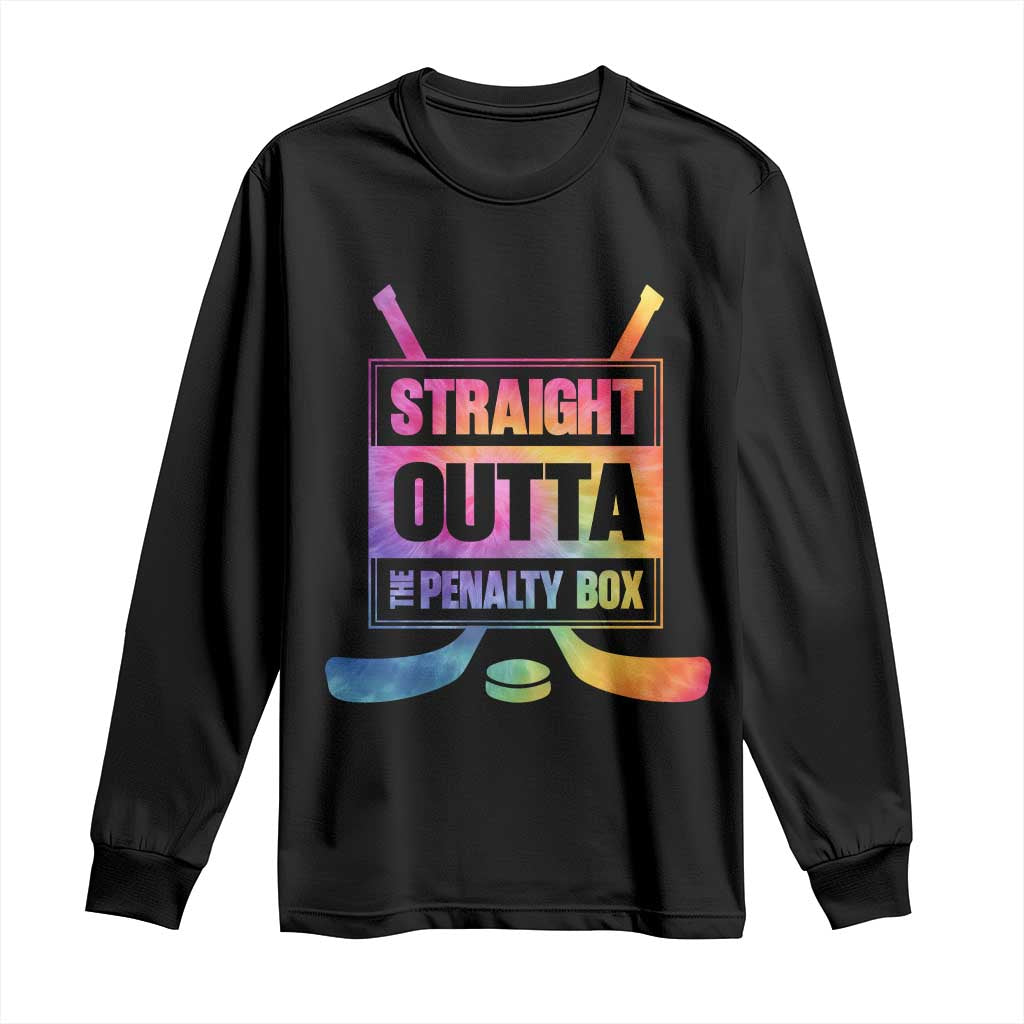 Straight Outta The Penalty Box Long Sleeve Shirt Tie Dye Effect Hockey Player Gift TS12 Black Print Your Wear
