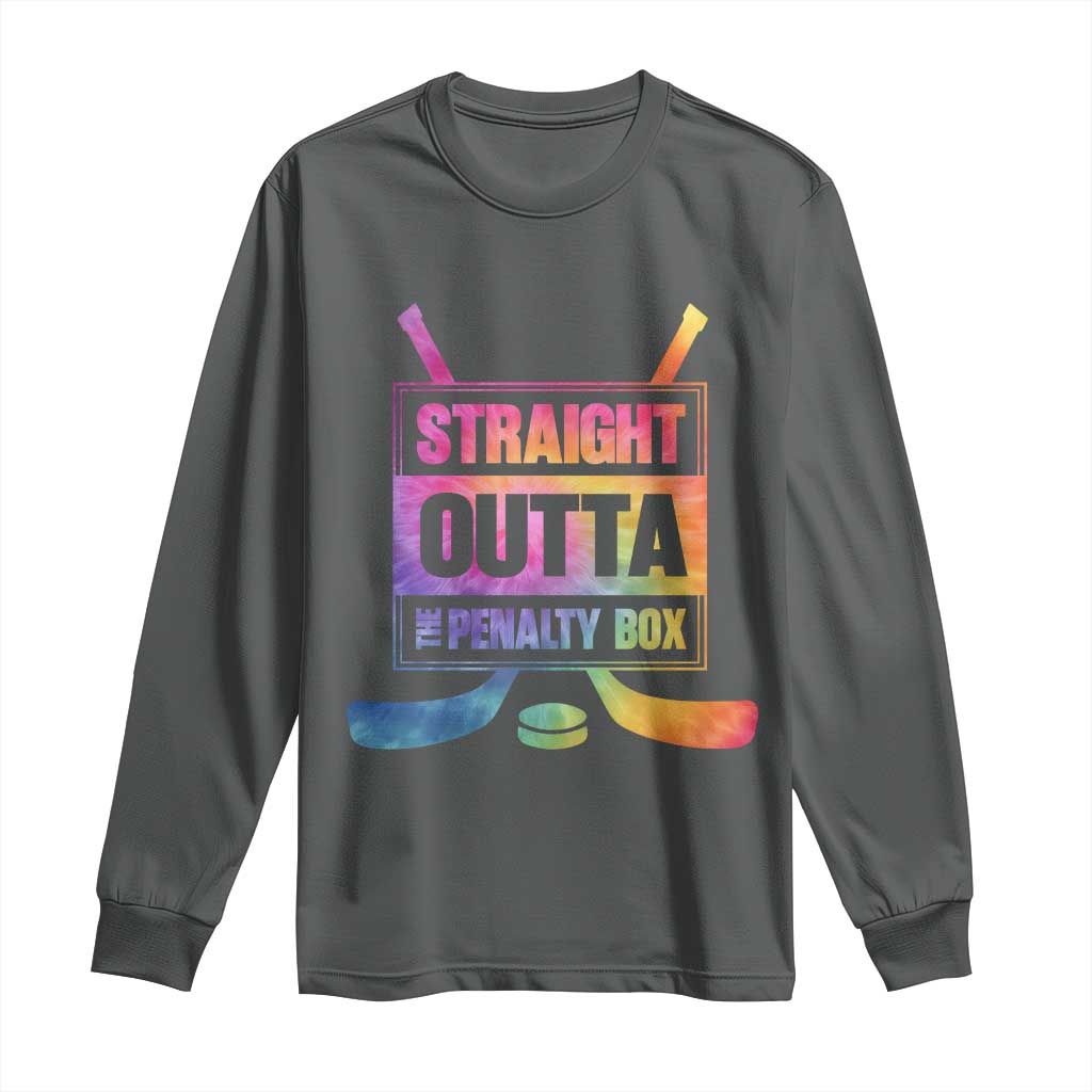 Straight Outta The Penalty Box Long Sleeve Shirt Tie Dye Effect Hockey Player Gift TS12 Dark Heather Print Your Wear