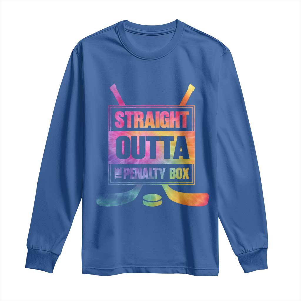 Straight Outta The Penalty Box Long Sleeve Shirt Tie Dye Effect Hockey Player Gift TS12 Royal Blue Print Your Wear