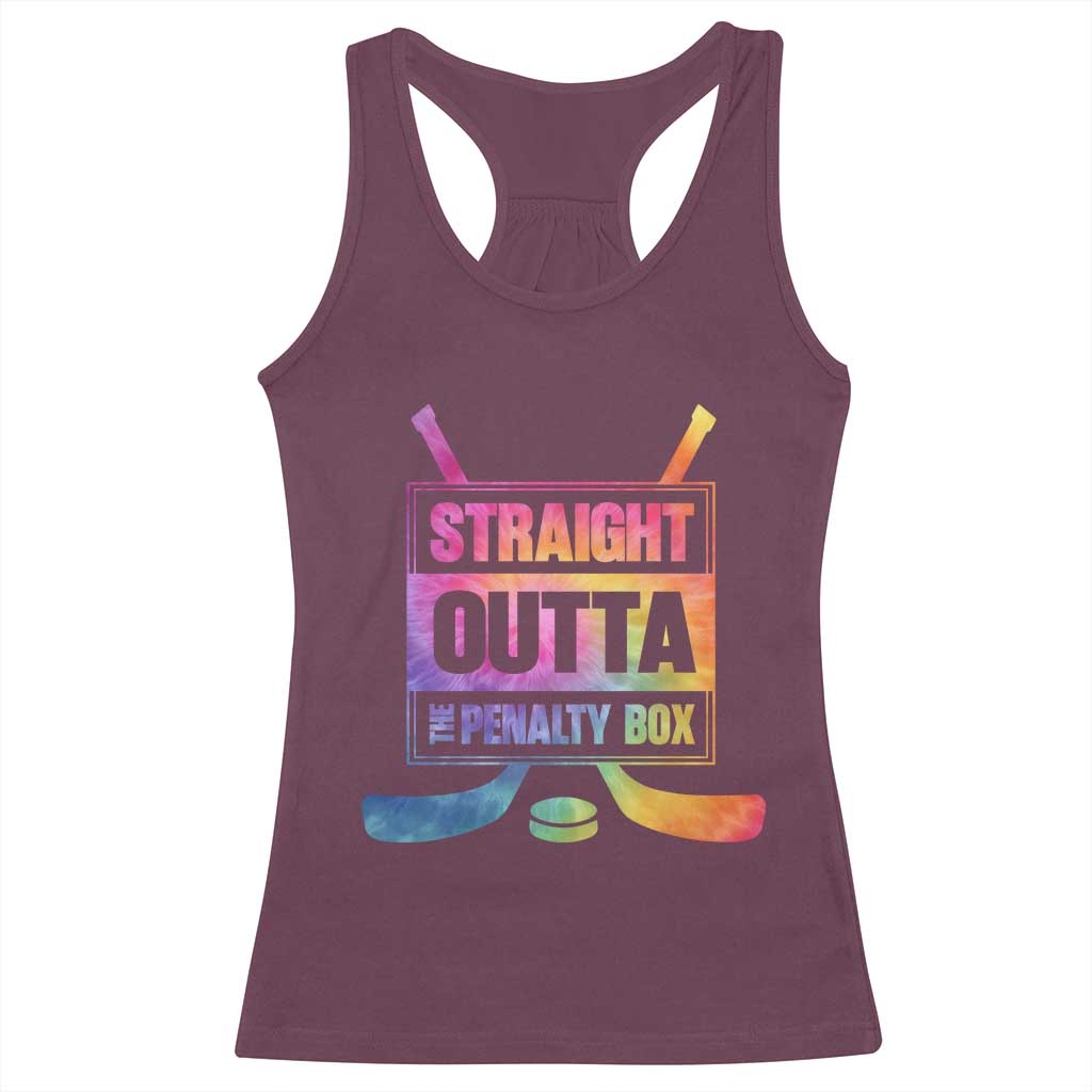 Straight Outta The Penalty Box Racerback Tank Top Tie Dye Effect Hockey Player Gift TS12 Maroon Print Your Wear