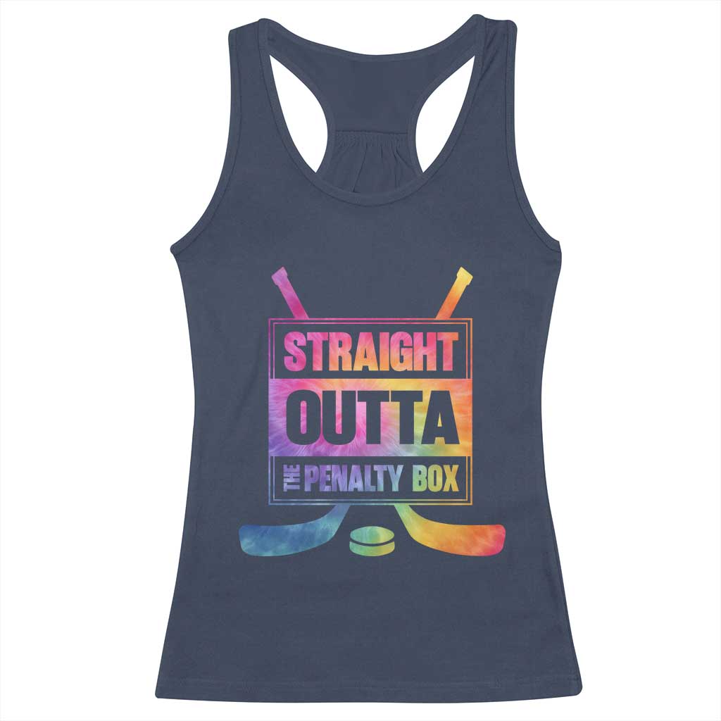 Straight Outta The Penalty Box Racerback Tank Top Tie Dye Effect Hockey Player Gift TS12 Navy Print Your Wear