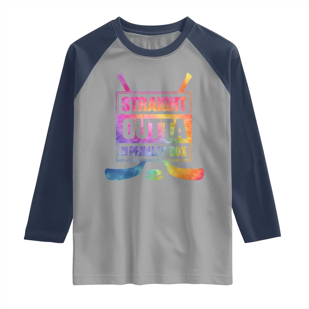 Straight Outta The Penalty Box Raglan Shirt Tie Dye Effect Hockey Player Gift TS12 Sport Gray Navy Print Your Wear