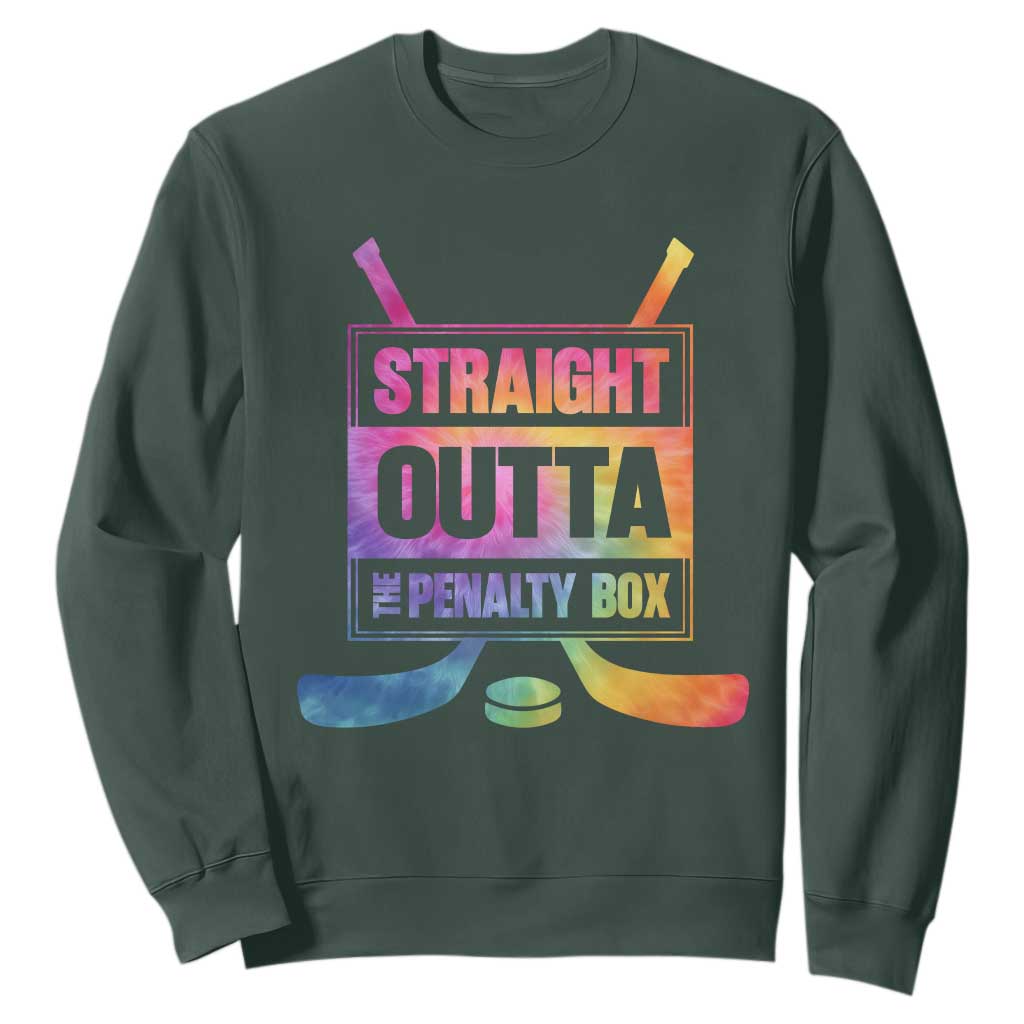 Straight Outta The Penalty Box Sweatshirt Tie Dye Effect Hockey Player Gift TS12 Dark Forest Green Print Your Wear