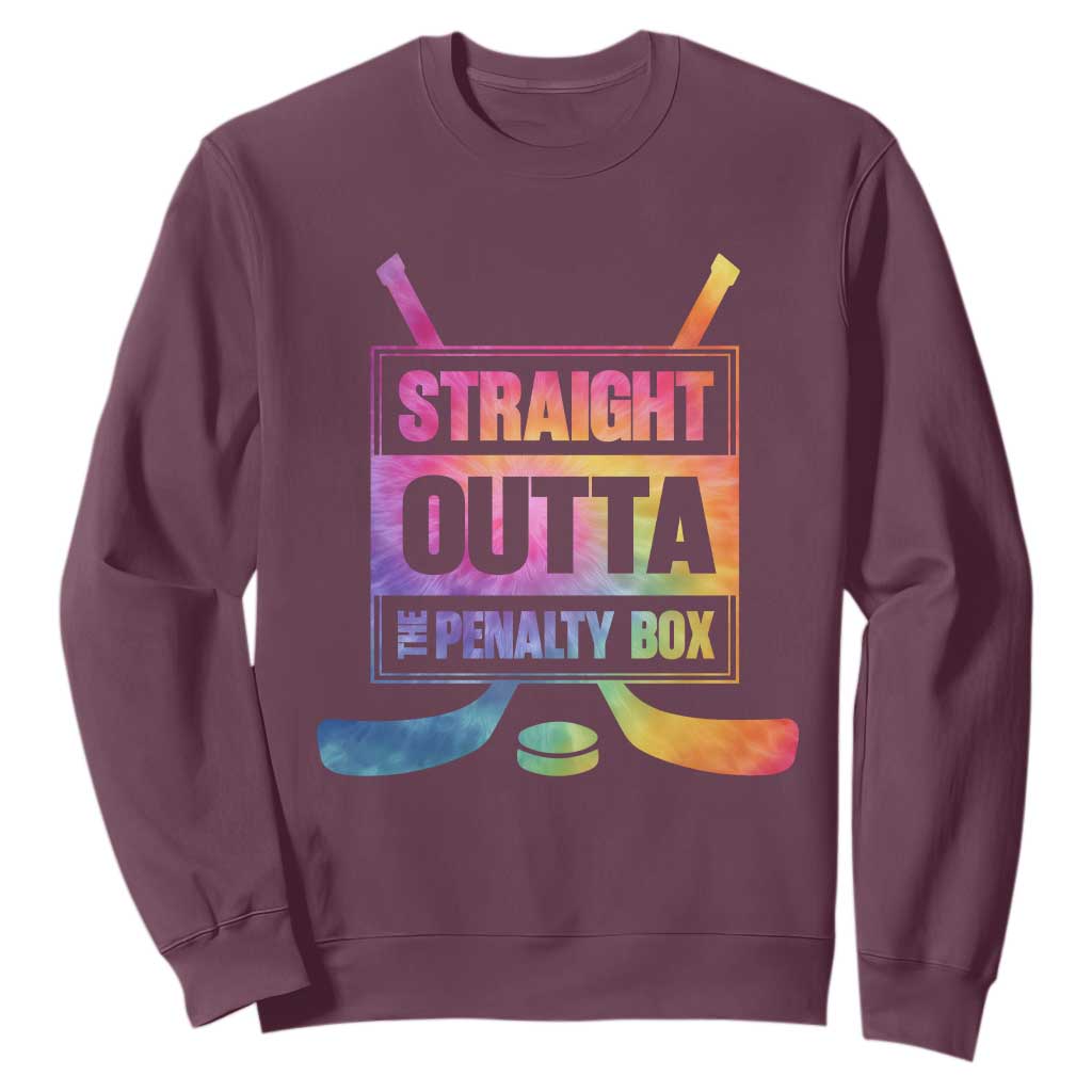Straight Outta The Penalty Box Sweatshirt Tie Dye Effect Hockey Player Gift TS12 Maroon Print Your Wear