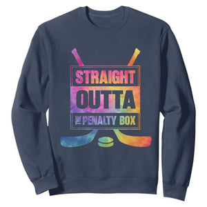 Straight Outta The Penalty Box Sweatshirt Tie Dye Effect Hockey Player Gift TS12 Navy Print Your Wear