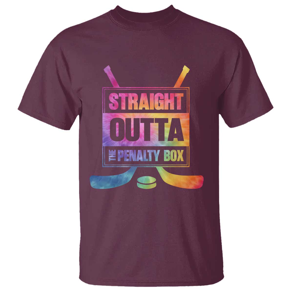 Straight Outta The Penalty Box T Shirt Tie Dye Effect Hockey Player Gift TS12 Maroon Print Your Wear