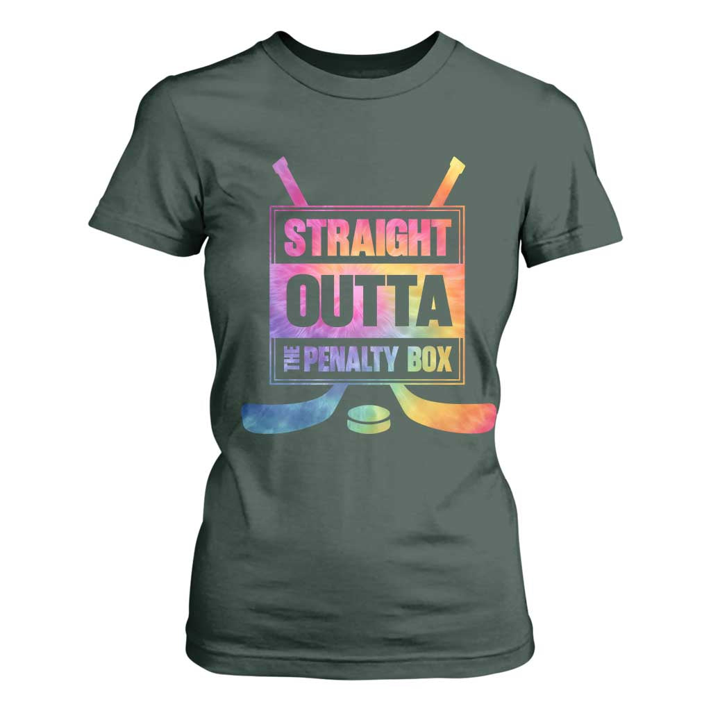 Straight Outta The Penalty Box T Shirt For Women Tie Dye Effect Hockey Player Gift TS12 Dark Forest Green Print Your Wear