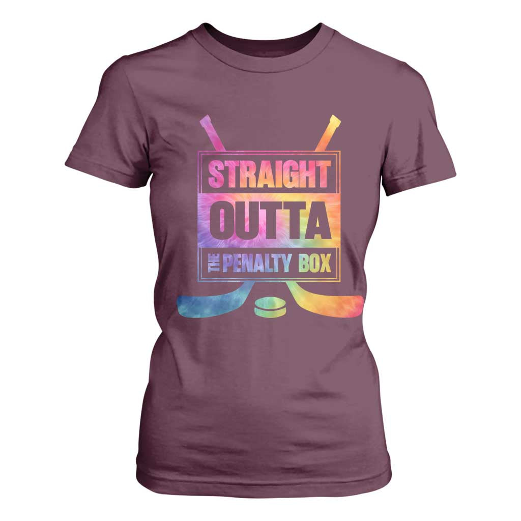 Straight Outta The Penalty Box T Shirt For Women Tie Dye Effect Hockey Player Gift TS12 Maroon Print Your Wear