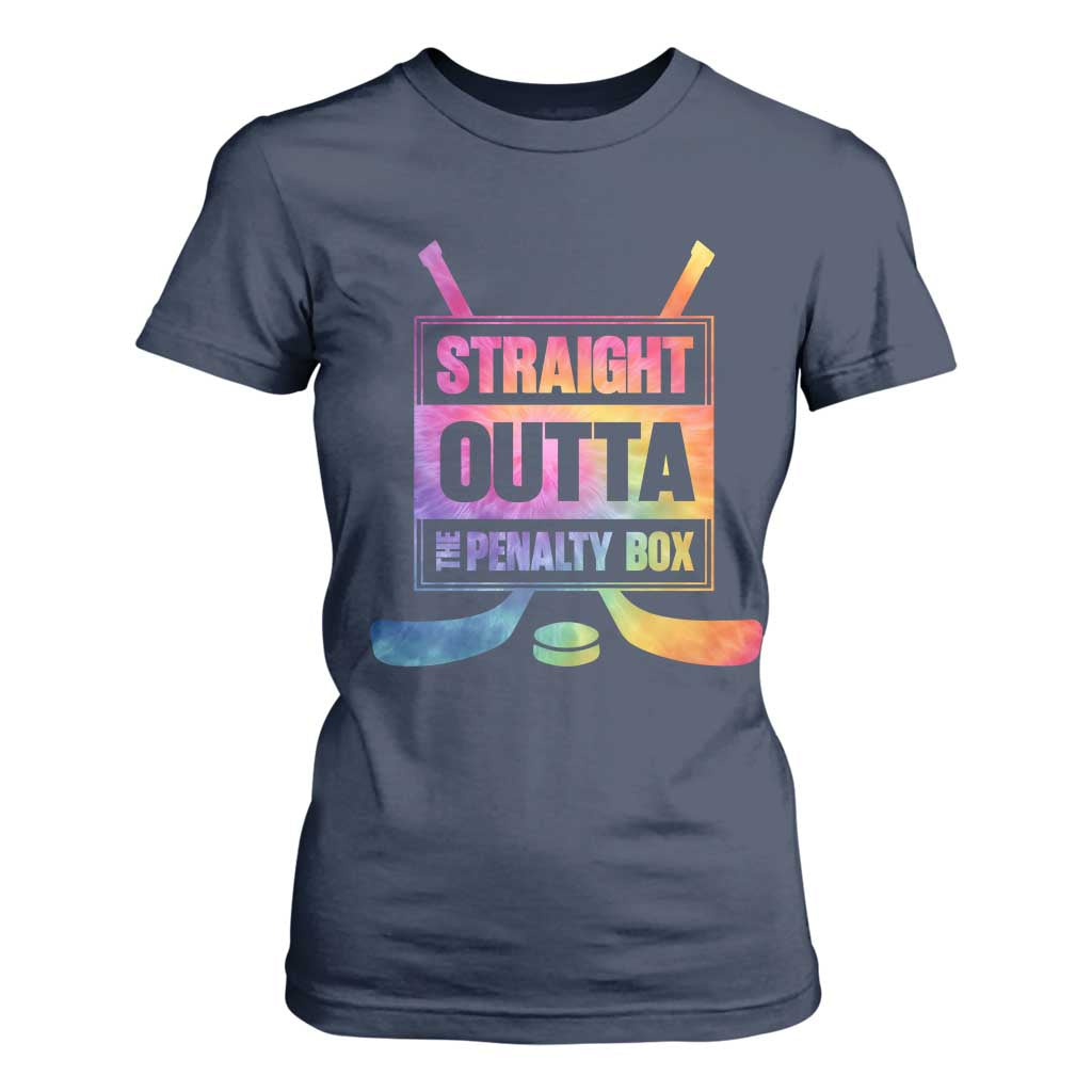 Straight Outta The Penalty Box T Shirt For Women Tie Dye Effect Hockey Player Gift TS12 Navy Print Your Wear