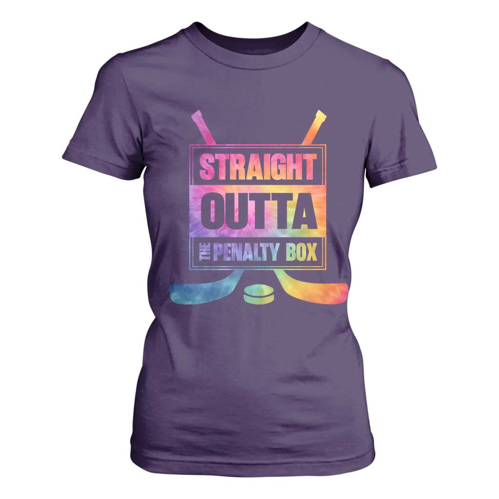 Straight Outta The Penalty Box T Shirt For Women Tie Dye Effect Hockey Player Gift TS12 Purple Print Your Wear