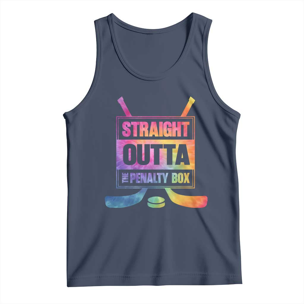 Straight Outta The Penalty Box Tank Top Tie Dye Effect Hockey Player Gift TS12 Navy Print Your Wear