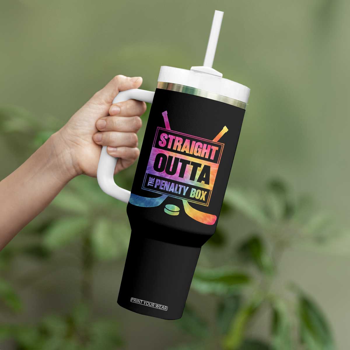 Straight Outta The Penalty Box Tumbler With Handle Tie Dye Effect Hockey Player Gift TS12 Print Your Wear
