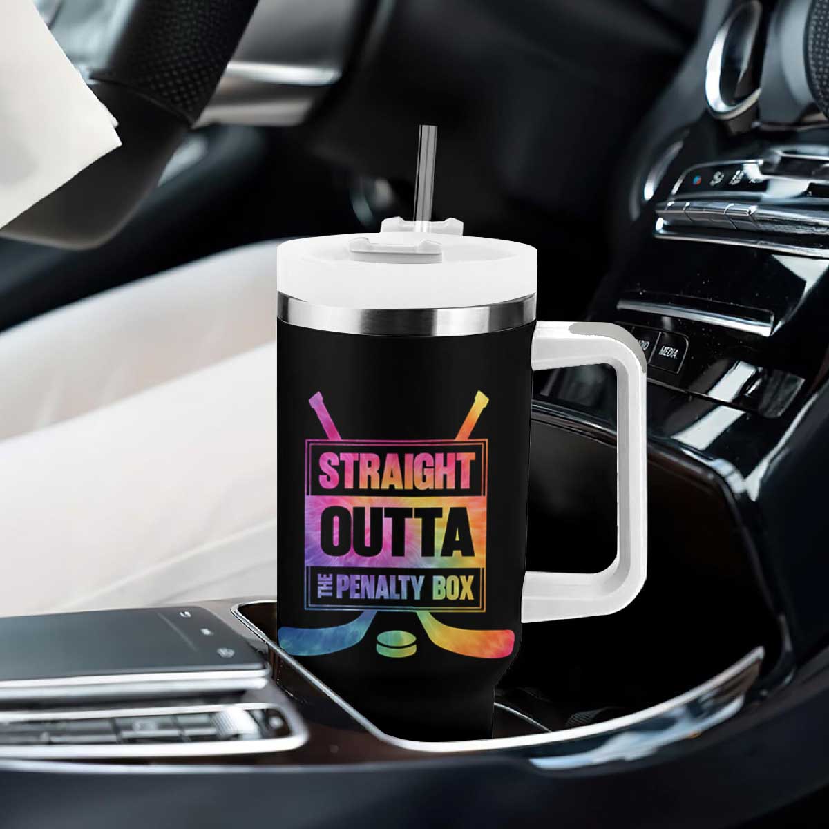 Straight Outta The Penalty Box Tumbler With Handle Tie Dye Effect Hockey Player Gift TS12 Print Your Wear