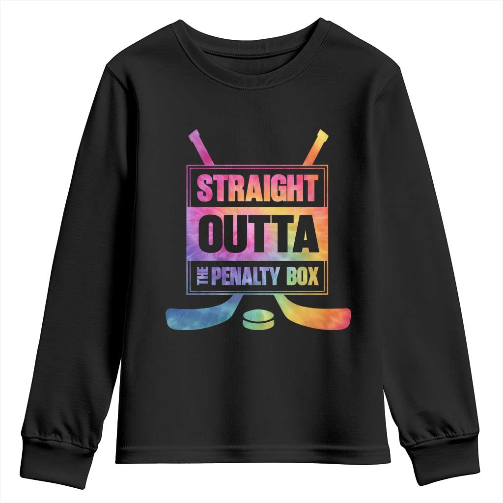 Straight Outta The Penalty Box Youth Sweatshirt Tie Dye Effect Hockey Player Gift TS12 Black Print Your Wear