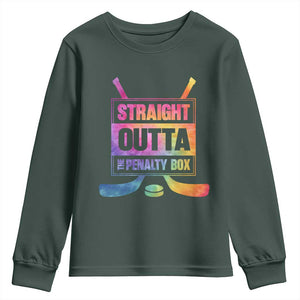 Straight Outta The Penalty Box Youth Sweatshirt Tie Dye Effect Hockey Player Gift TS12 Dark Forest Green Print Your Wear