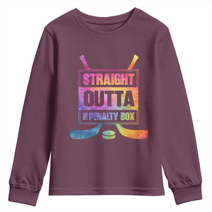 Straight Outta The Penalty Box Youth Sweatshirt Tie Dye Effect Hockey Player Gift TS12 Maroon Print Your Wear
