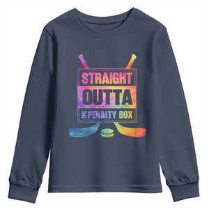 Straight Outta The Penalty Box Youth Sweatshirt Tie Dye Effect Hockey Player Gift TS12 Navy Print Your Wear