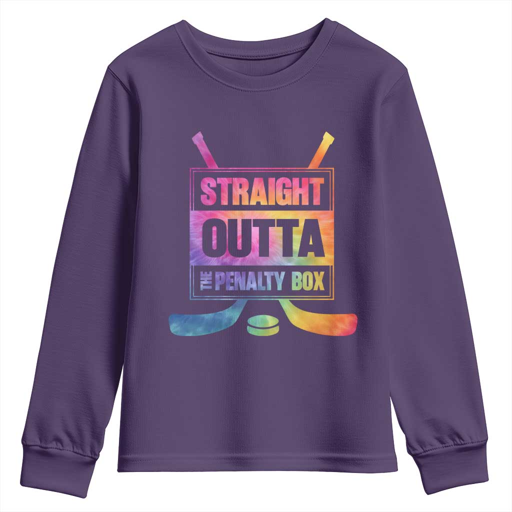 Straight Outta The Penalty Box Youth Sweatshirt Tie Dye Effect Hockey Player Gift TS12 Purple Print Your Wear