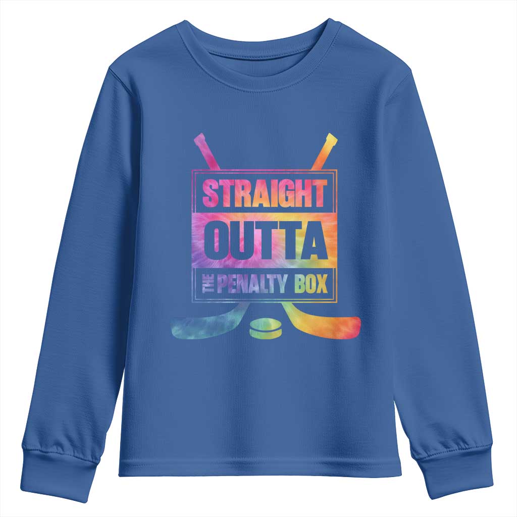 Straight Outta The Penalty Box Youth Sweatshirt Tie Dye Effect Hockey Player Gift TS12 Royal Blue Print Your Wear