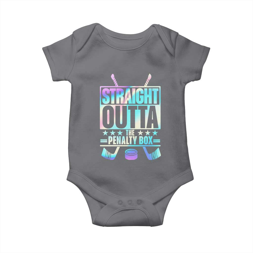 Straight Outta The Penalty Box Baby Onesie Iridescent Effect Hockey Player Gift TS12 Charcoal Print Your Wear