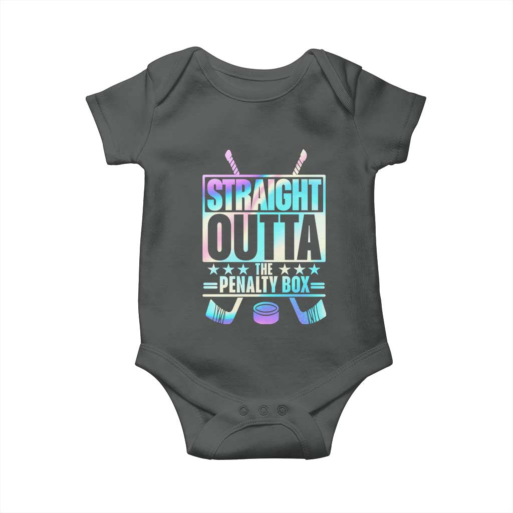Straight Outta The Penalty Box Baby Onesie Iridescent Effect Hockey Player Gift TS12 Dark Heather Print Your Wear