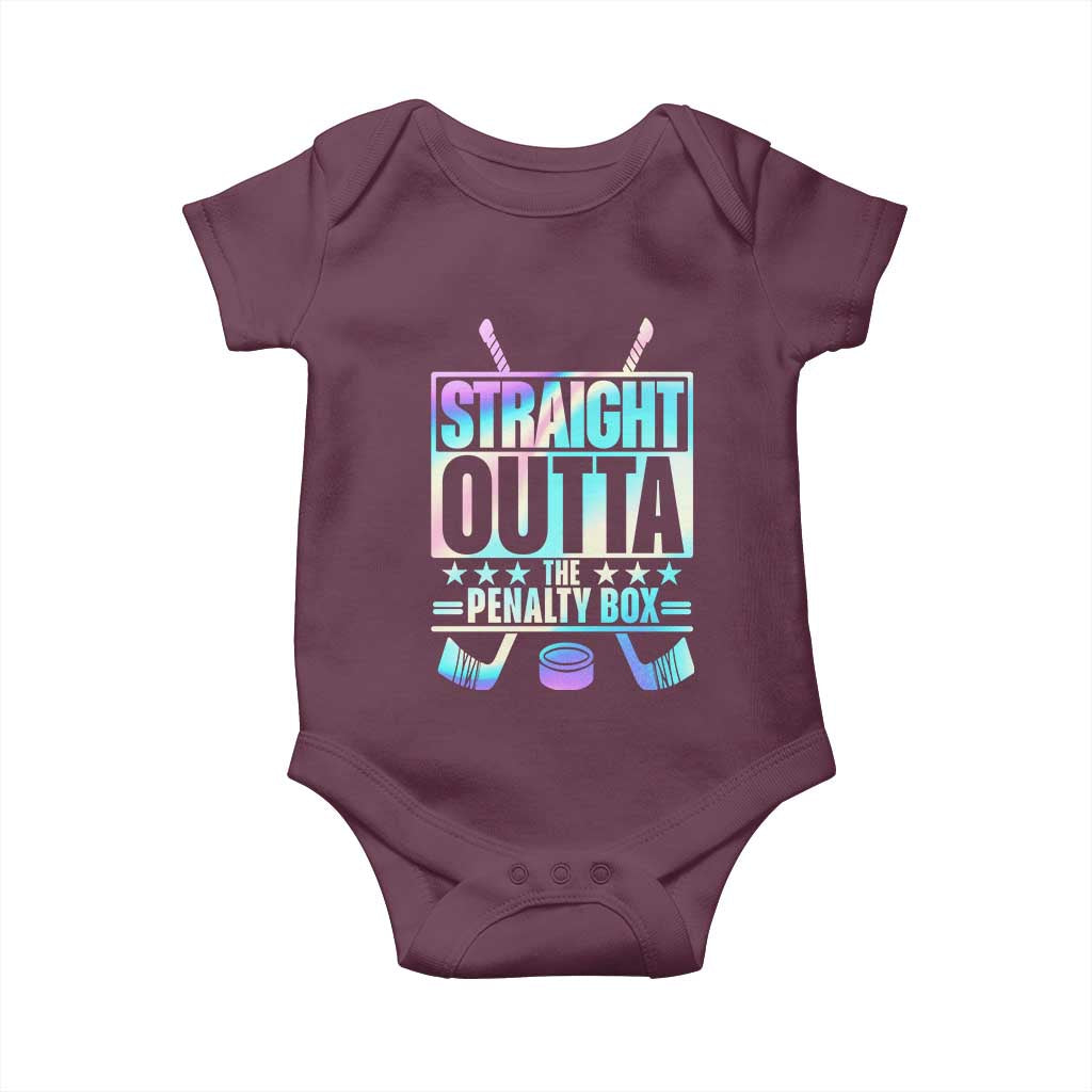 Straight Outta The Penalty Box Baby Onesie Iridescent Effect Hockey Player Gift TS12 Maroon Print Your Wear