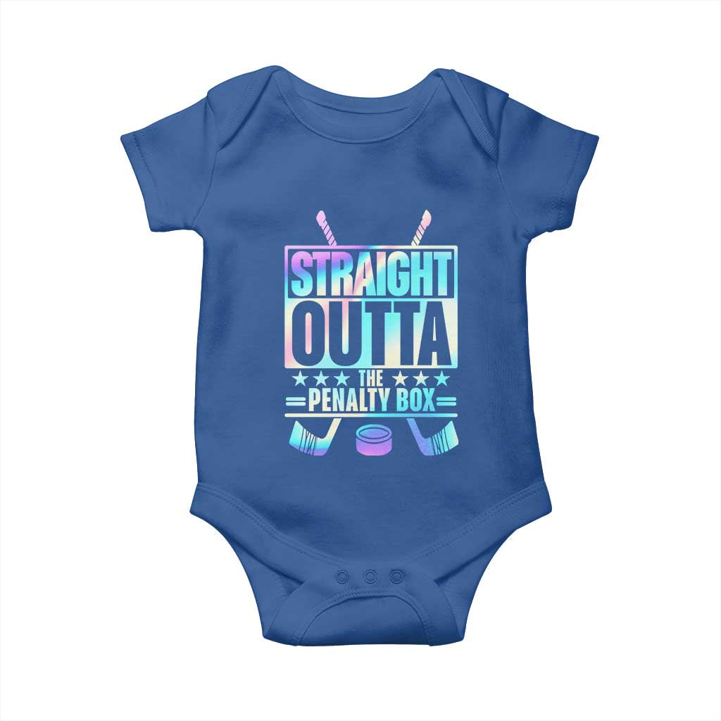 Straight Outta The Penalty Box Baby Onesie Iridescent Effect Hockey Player Gift TS12 Royal Blue Print Your Wear