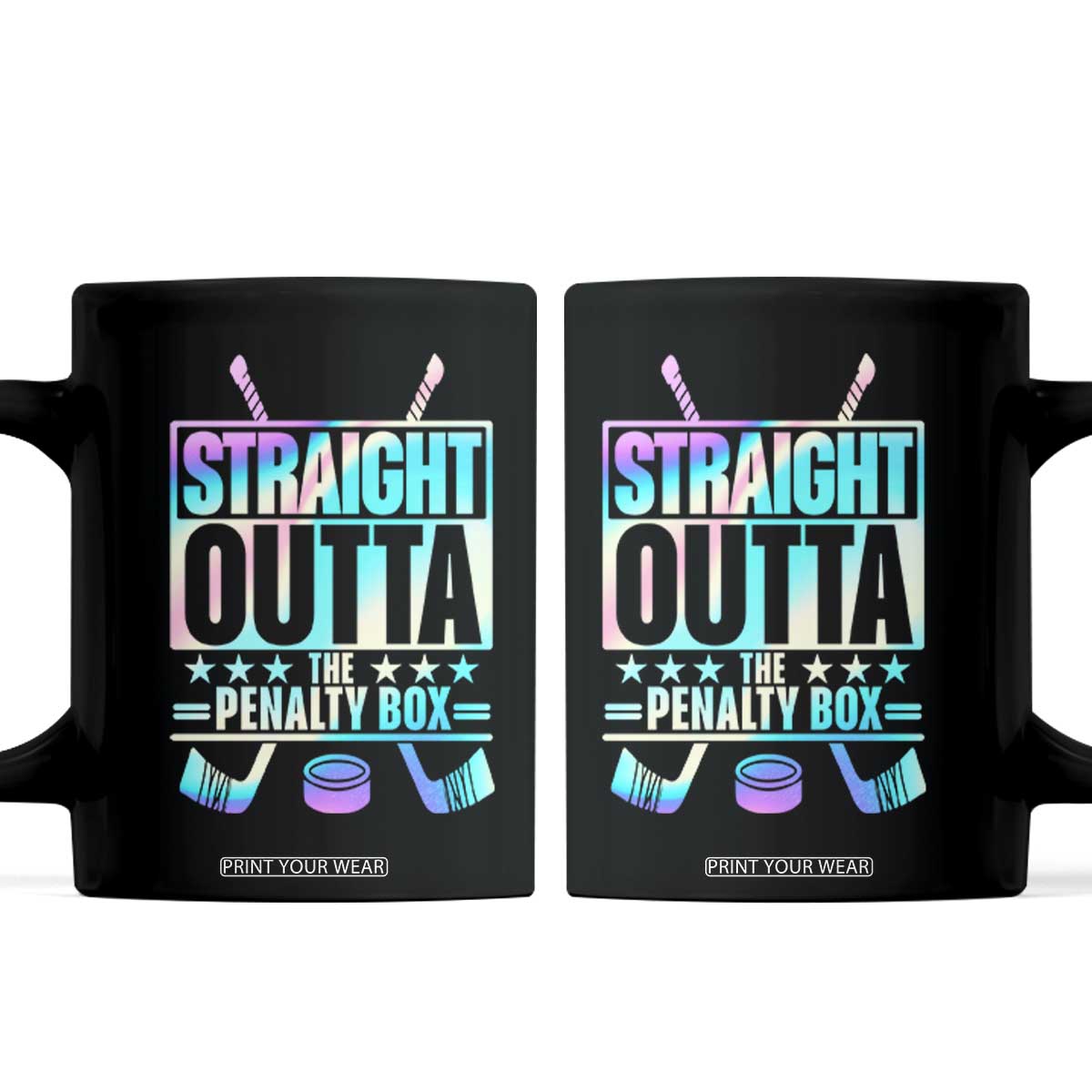 Straight Outta The Penalty Box Coffee Mug Iridescent Effect Hockey Player Gift TS12 Black Print Your Wear