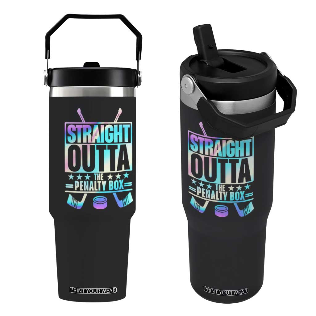 Straight Outta The Penalty Box Flip Straw Tumbler Iridescent Effect Hockey Player Gift TS12 One Size: 30 oz Black Print Your Wear