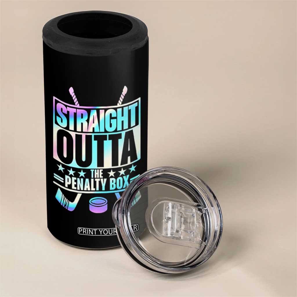 Straight Outta The Penalty Box 4 in 1 Can Cooler Tumbler Iridescent Effect Hockey Player Gift TS12 Print Your Wear