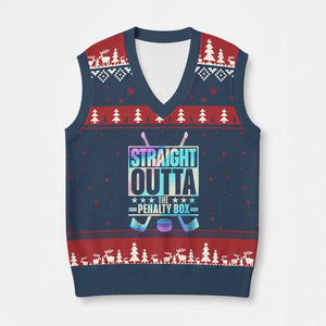 Straight Outta The Penalty Box V-Neck Knit Sweater Vest Iridescent Effect Hockey Player Gift TS12 Navy Red Print Your Wear