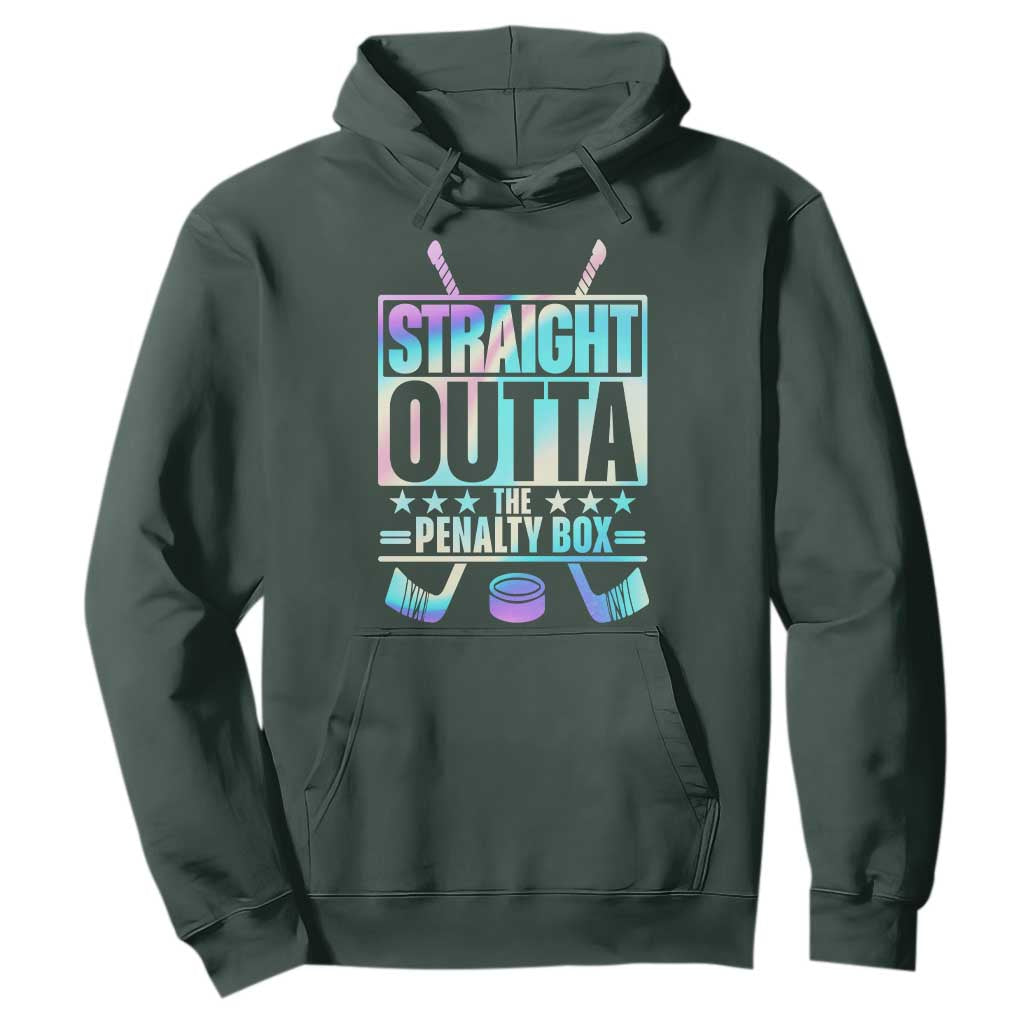 Straight Outta The Penalty Box Hoodie Iridescent Effect Hockey Player Gift TS12 Dark Forest Green Print Your Wear