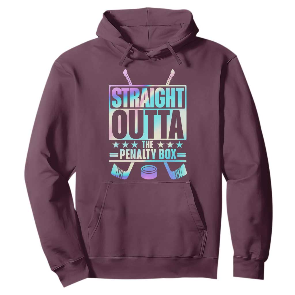 Straight Outta The Penalty Box Hoodie Iridescent Effect Hockey Player Gift TS12 Maroon Print Your Wear