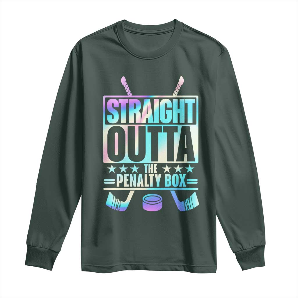 Straight Outta The Penalty Box Long Sleeve Shirt Iridescent Effect Hockey Player Gift TS12 Dark Forest Green Print Your Wear