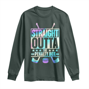 Straight Outta The Penalty Box Long Sleeve Shirt Iridescent Effect Hockey Player Gift TS12 Dark Forest Green Print Your Wear