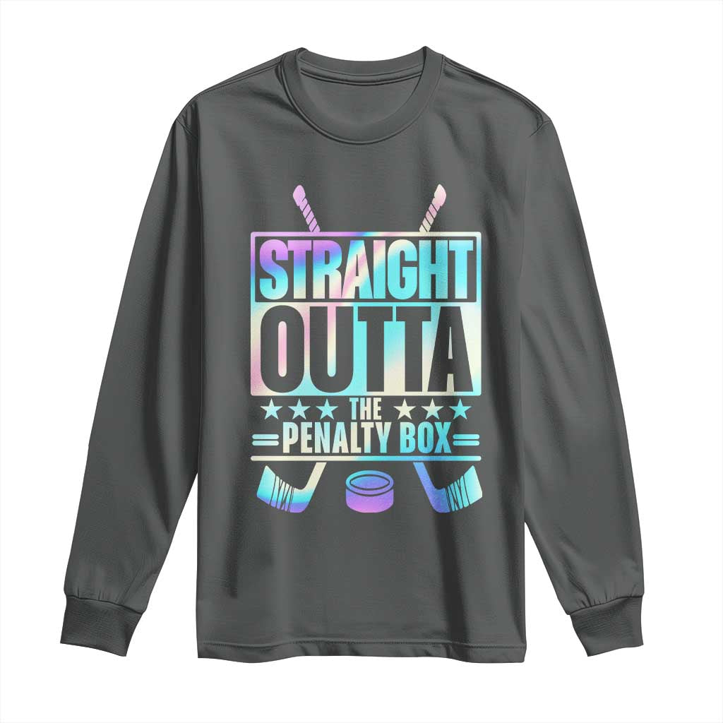 Straight Outta The Penalty Box Long Sleeve Shirt Iridescent Effect Hockey Player Gift TS12 Dark Heather Print Your Wear
